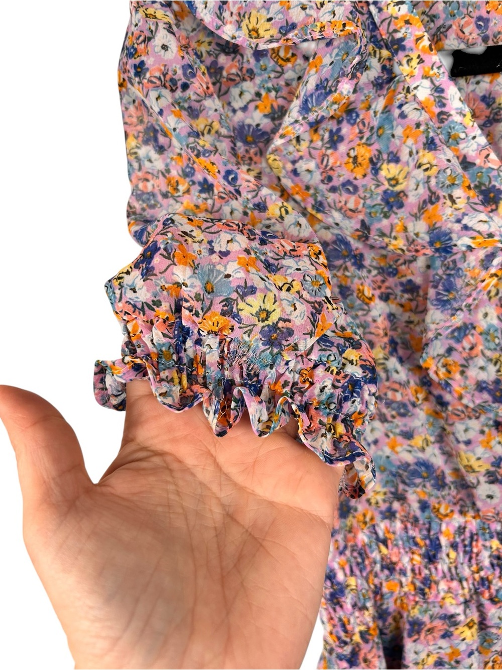 Zara Floral Ruffle V-Neck Mini Dress, XS tiered skirt smocked Pretty Western - Picture 5 of 14